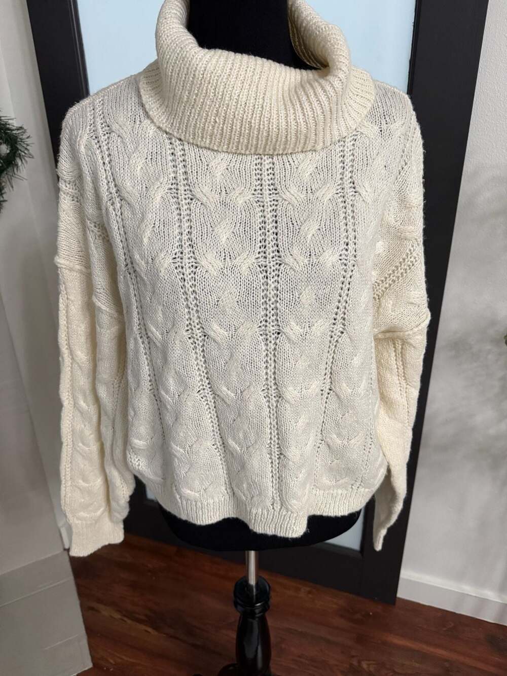 Major Label Group Cream Cable Knit Turtleneck Sweater